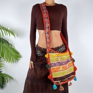 Vintage Handcrafted Colorful Bohemian Fairy Grunge Hippie Crossbody Bag Purse